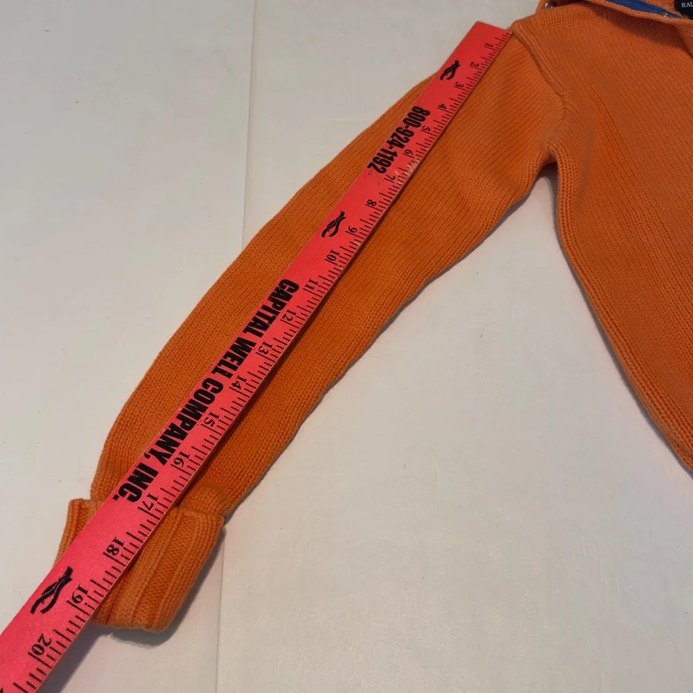 Ralph Lauren Sweater Orange Snap Neck Knit Pony Logo M Youth Preppy Cotton